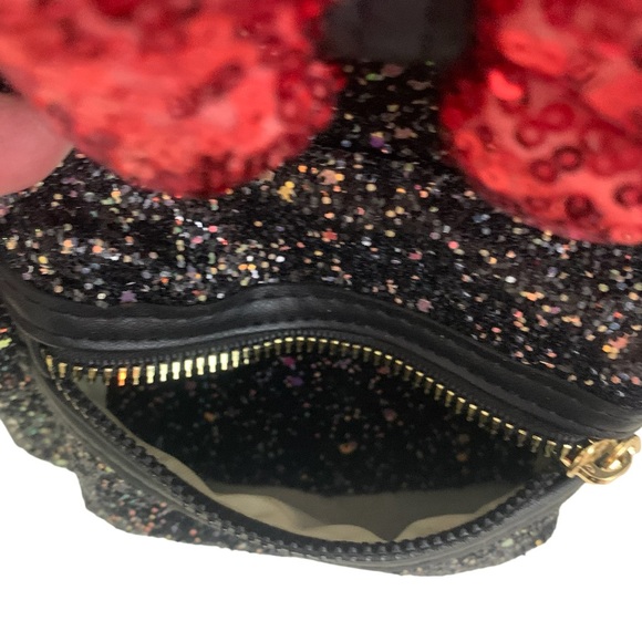 NEW Glitter/Sequin Mouse Ears Adjustable Straps Mini Backpack Black Gold Red - Picture 7 of 10